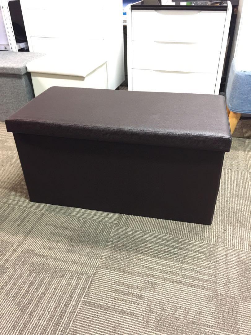 Dark Brown Storage Bench Pu Leather Medium Ottoman Furniture