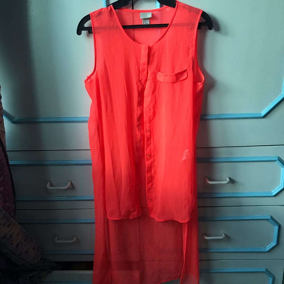 Neon orange h&m sheer top dress, Women's Fashion, Dresses & Sets