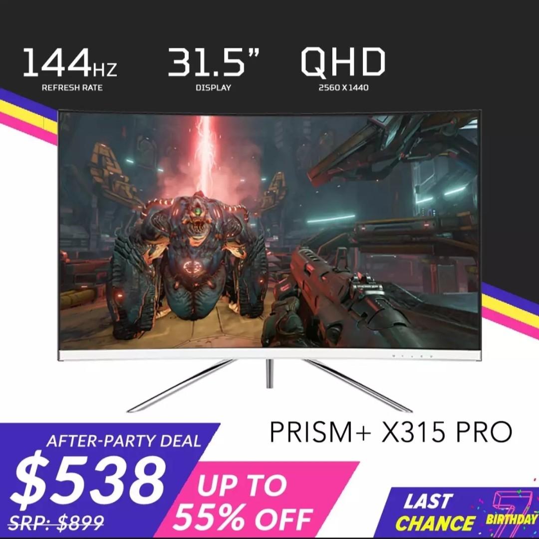 315 Inch Monitor Prism+ X315 Pro 31.5 Inch 144Hz QHD Freesync Curved Monitor, Computers ...