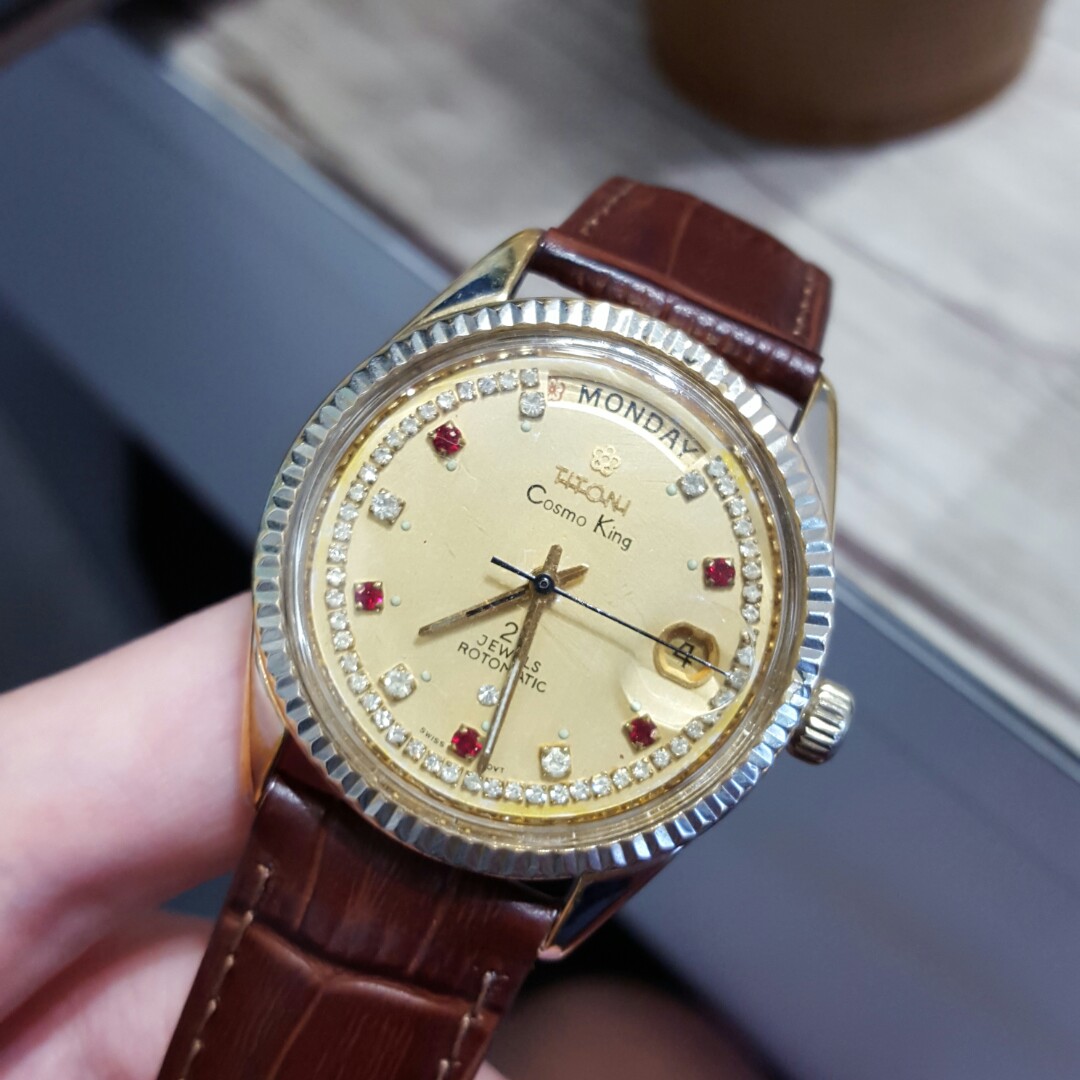 Titoni Day Date Cosmo King Rotomatic Vintage Watch Luxury