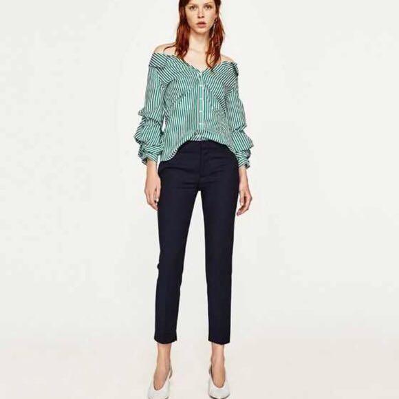 zara navy trousers