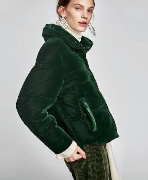 green velvet puffer jacket zara