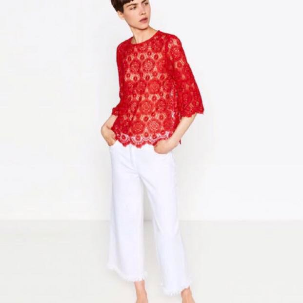 zara red lace top