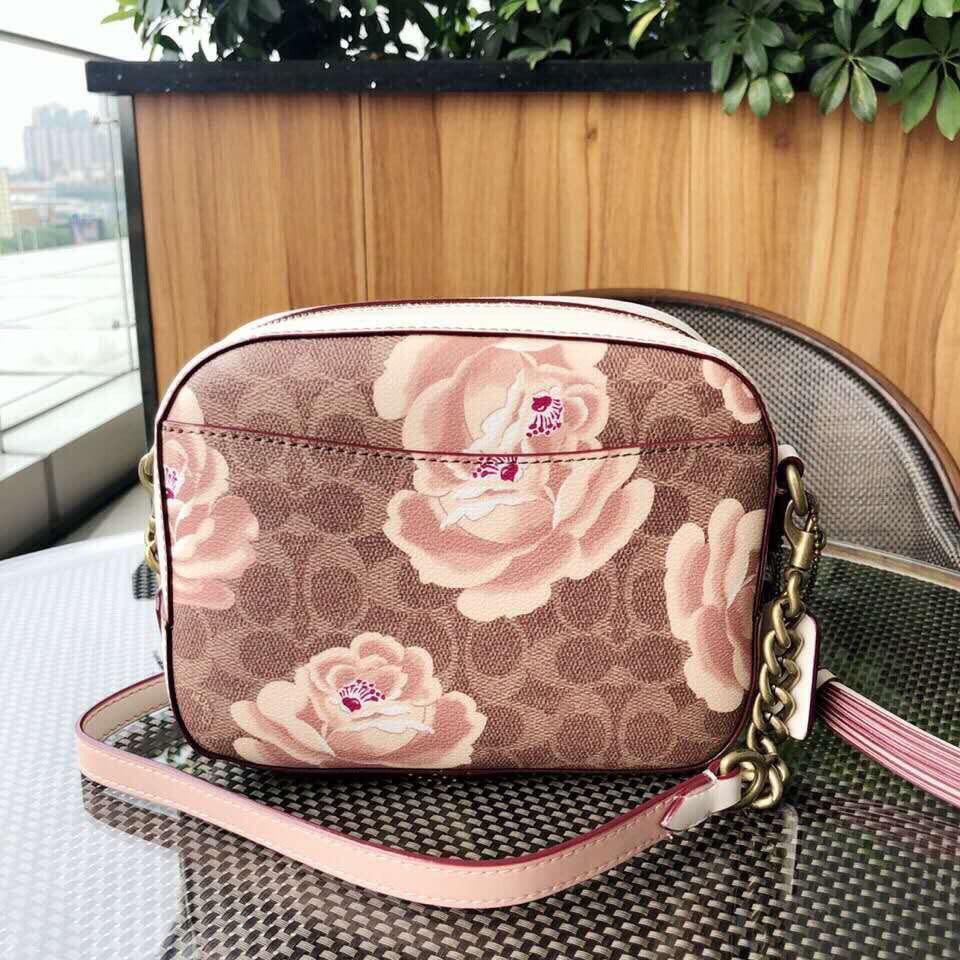Coach signature rose print camera bag top