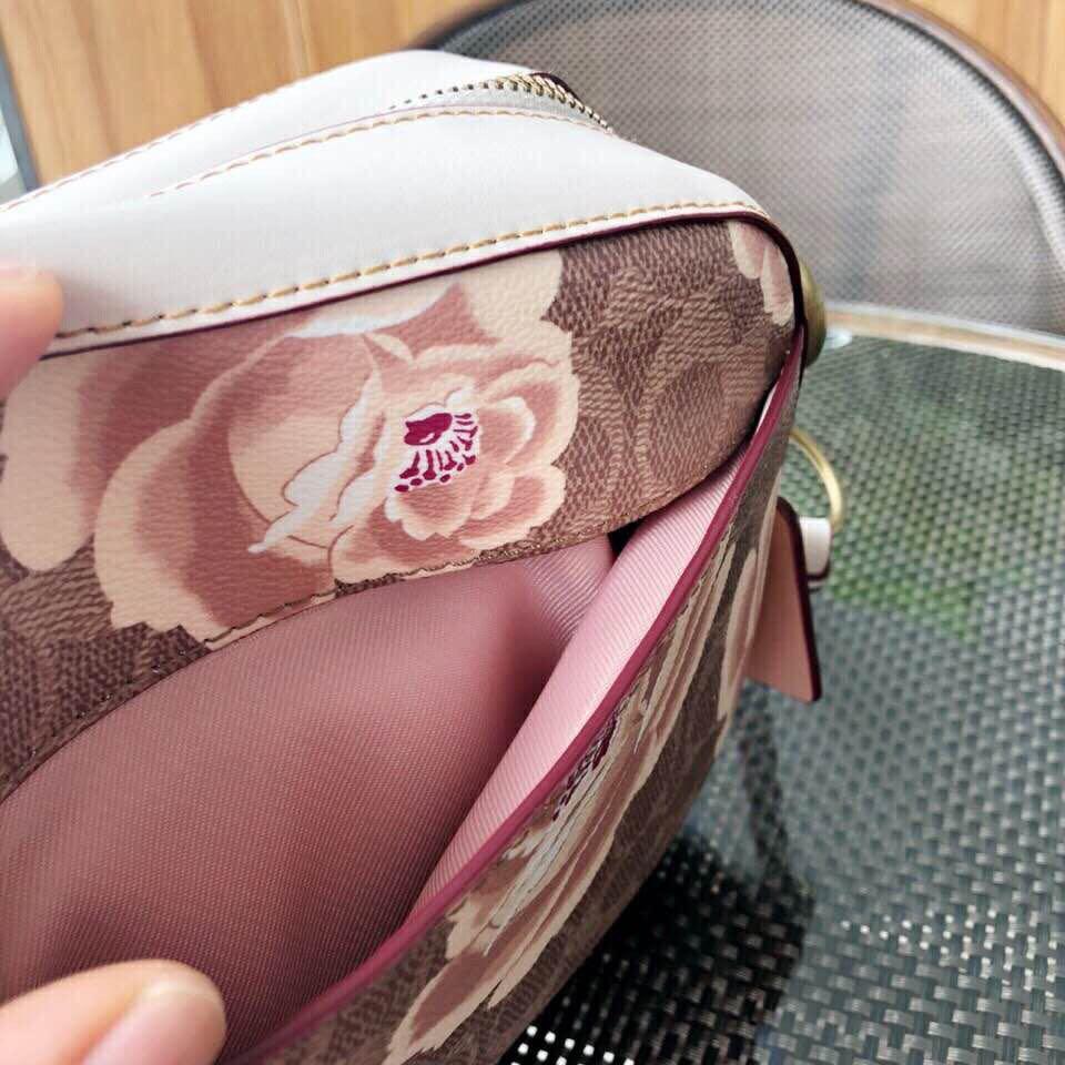 Coach signature rose print camera bag top