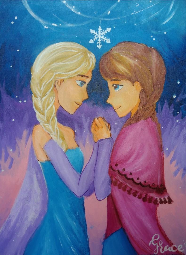 Canvas Painting Elsa Anna Design Craft Artwork On Carousell