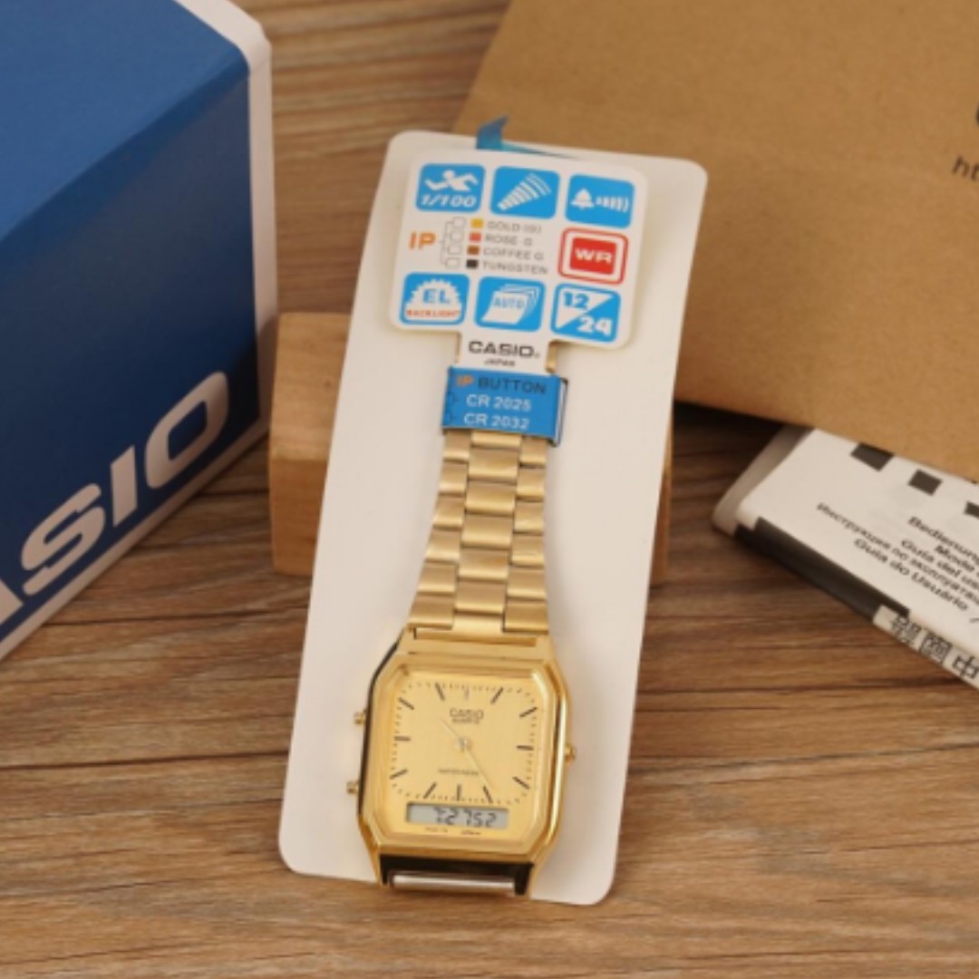 Casio Vintage Dual Time Japan Gold Silver Waterproof Watch