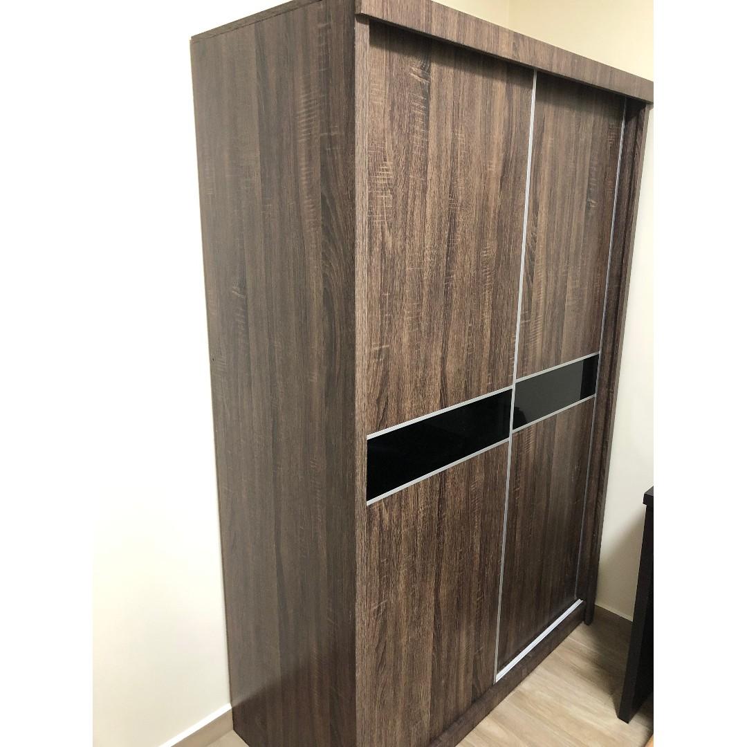 Fortytwo Pich Sliding Door Wardrobe 4ft Walnut Furniture Shelves