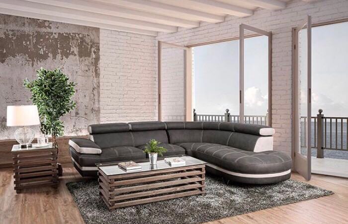 Graphite Nubuck Fabric Adjustable Headrest Sectional Sofa