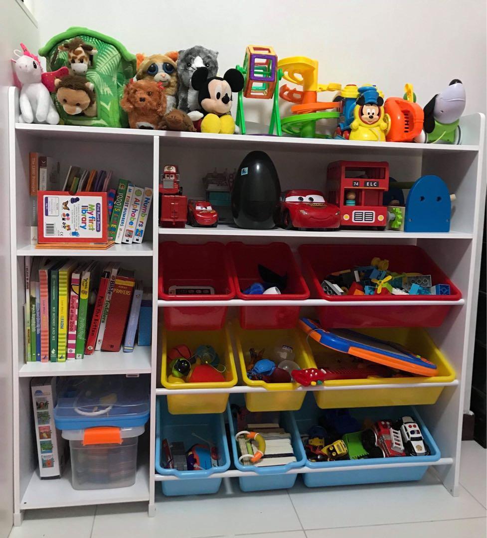 kids book and toy shelf