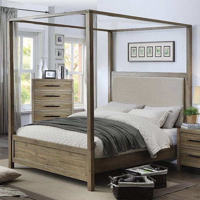 Light Oak Canopy Platform Eastern King Size Bed Frame No Mattress