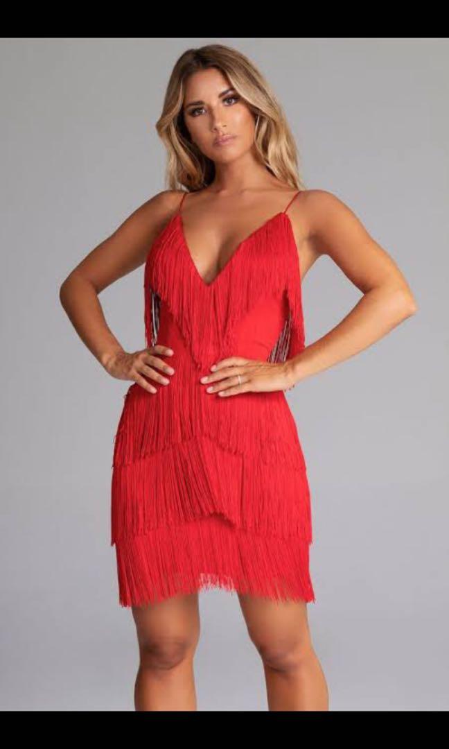 red fringe dress