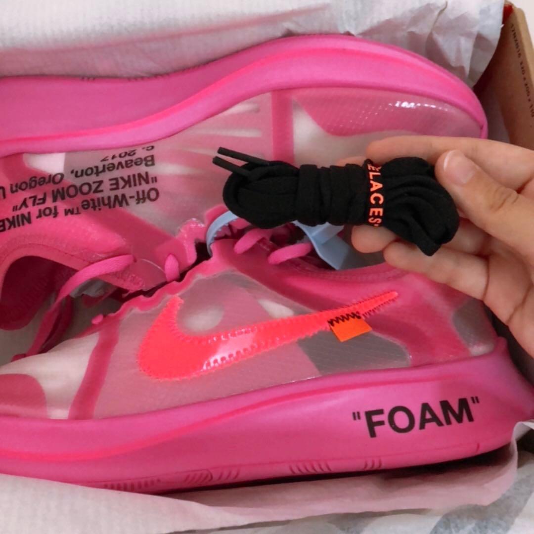 nike off white zoom fly pink on feet