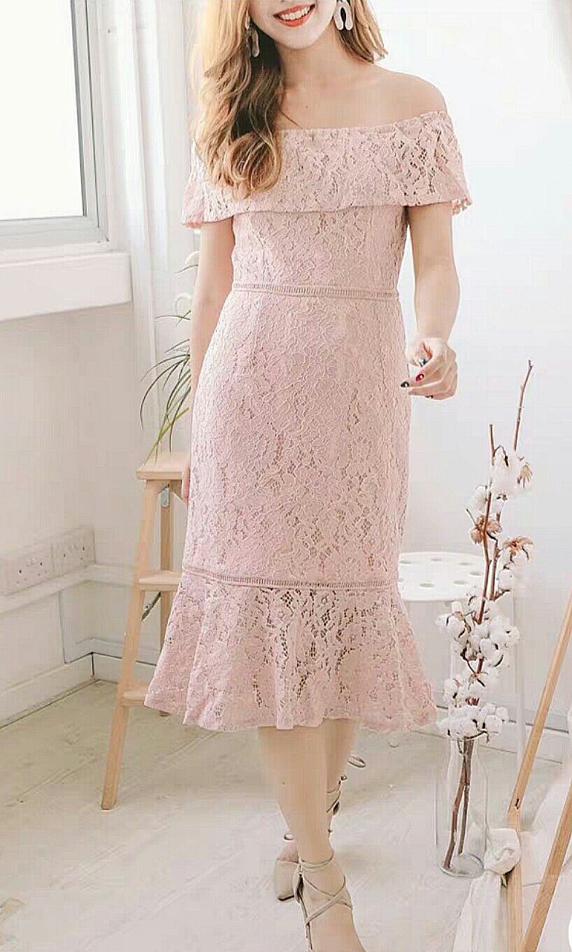Pink fishtail midi shop dress