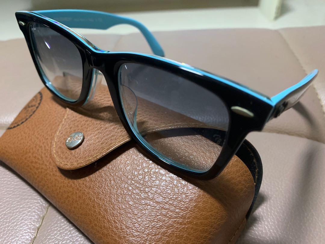 Preowned Ray Ban Sunglasses RB 2140 Wayfarer Black Blue 1001 3F