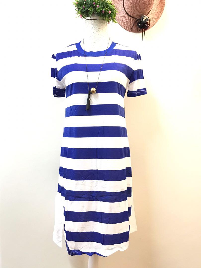Royal blue and white stripes dress ...