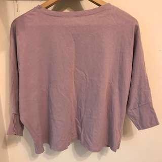 暖紫色七分袖寬鬆上衣