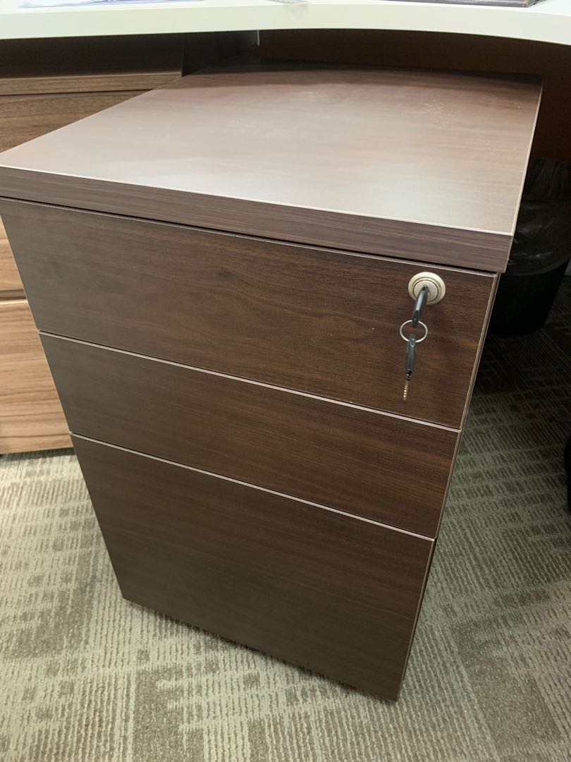 3 Drawer Mobile Wood Filing Cabinet In Dark Brown For Sale