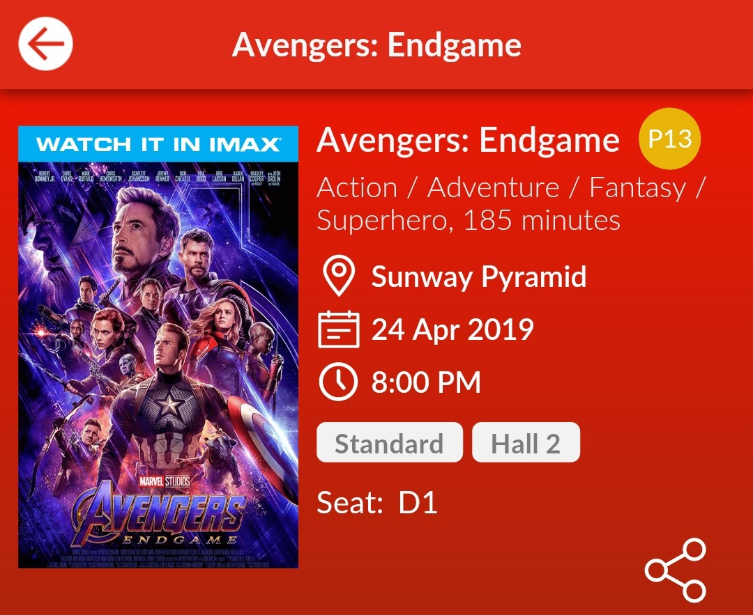 Avengers Endgame Tgv Sunway Pyramid 24th April Tickets Vouchers