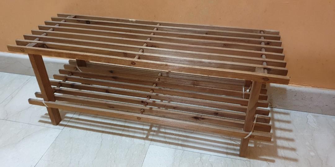 2 tier wooden shoe rack