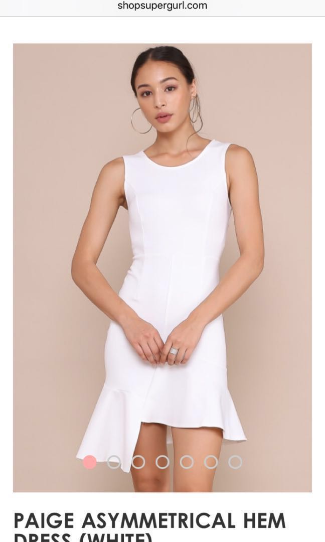 White Asymmetrical Hem Dress