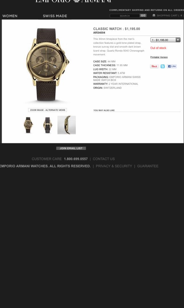 swiss armani watches price