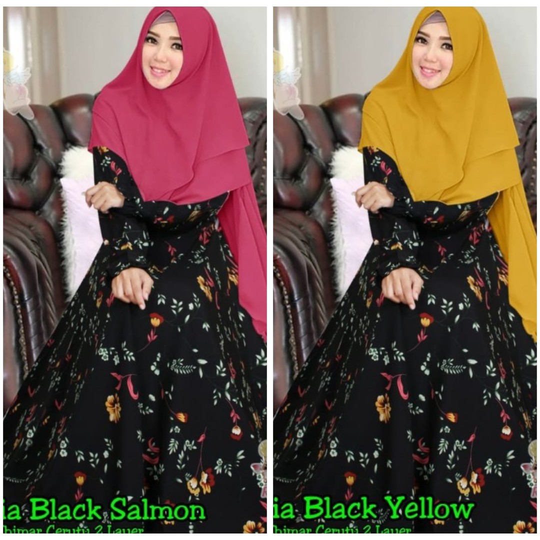 Felicia Black Jumbo Plus Khimar Terbaru Baju Gamis Pesta Fashion
