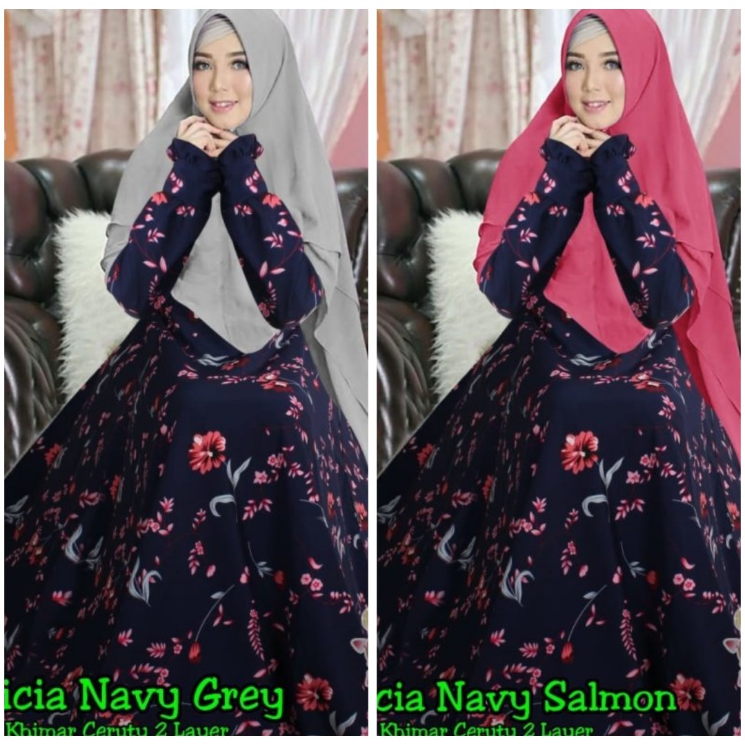Felicia Navy Jumbo Plus Khimar Terbaru Baju Gamis Pesta Fashion