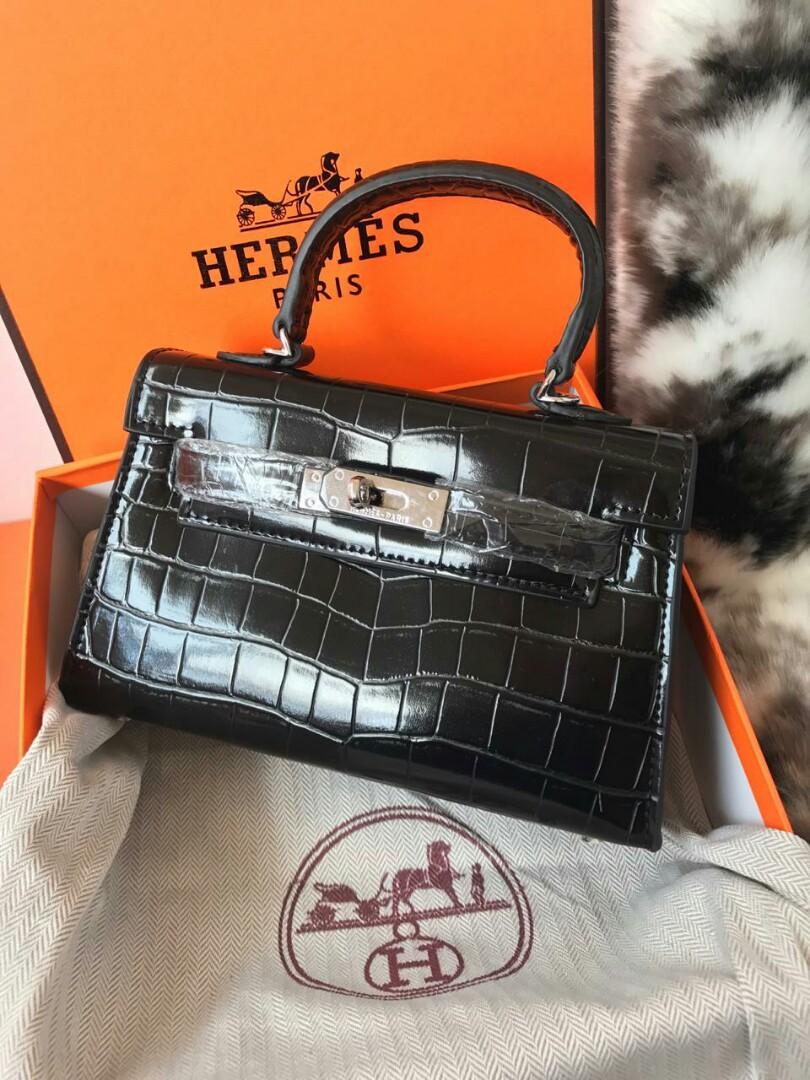 Hermes Kelly Mini 20 Croco Leather, Fesyen Wanita, Tas & Dompet di Carousell