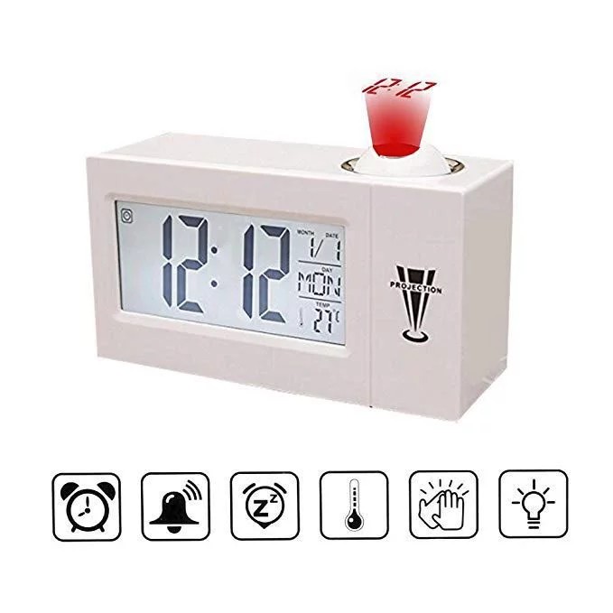 Hg44 Projection Alarm Clock Digital Projection Clock With Temperature Voice Control Time Ceiling Projection Clock Snooze Function Perfect For Teens