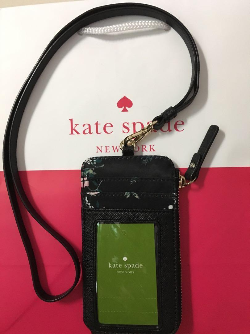 Kate Spade Edria Wilson Road Flora Black Nylon Card Holder Wallet Lanyard