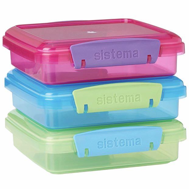 Sistema Klip It Collection Sandwich Box Food Storage Container, 15.2  Ounce/1.9 Cup each, Set of 3 