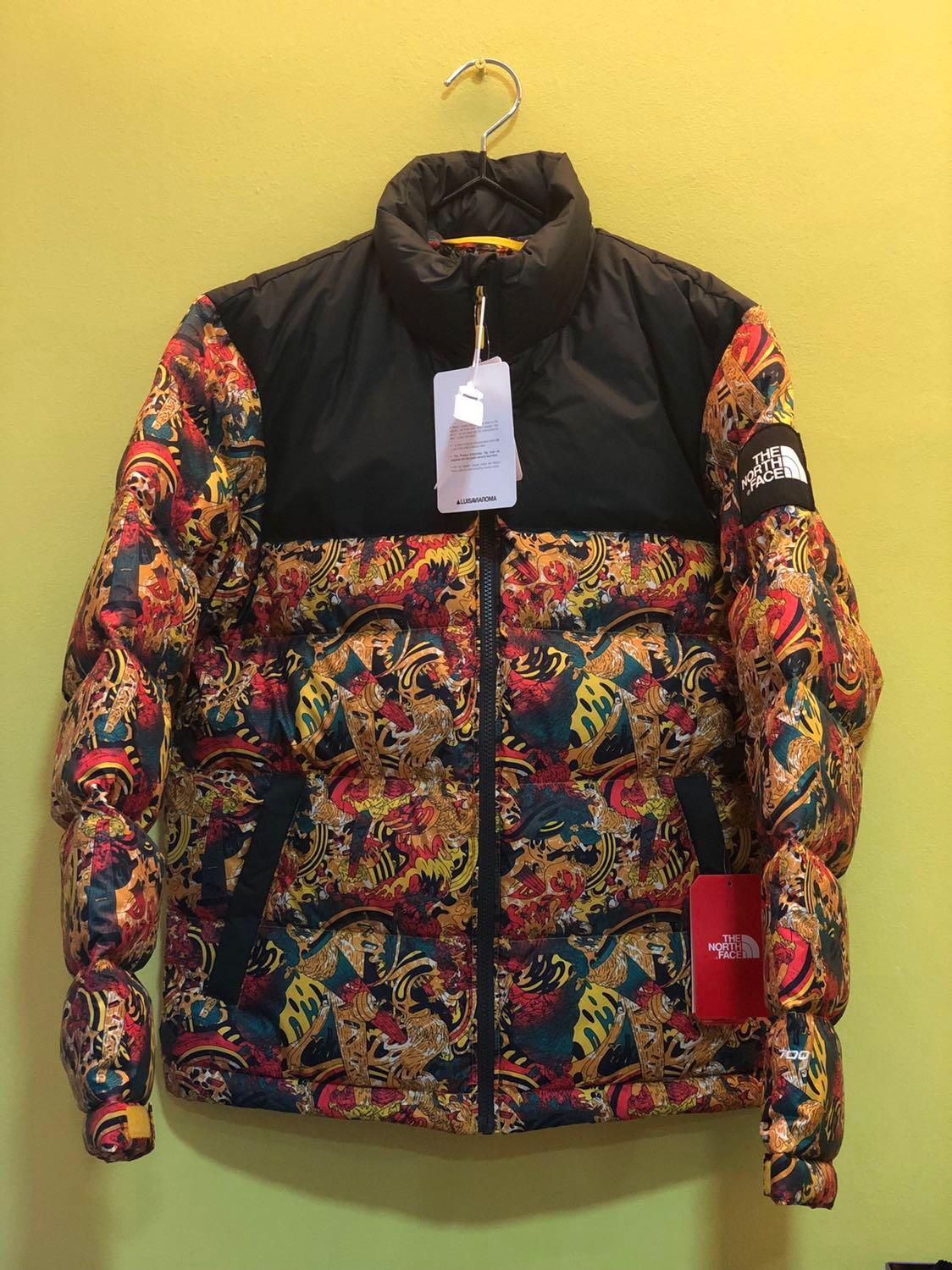 The north face black label 1992 nuptse jacket leopard yellow genesis top
