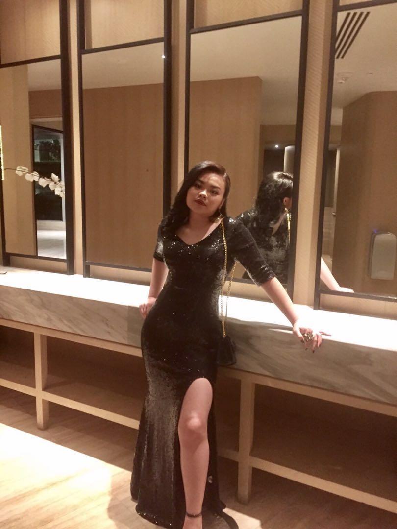 REPRICED For sale Full sequin long black gown Gatsby theme