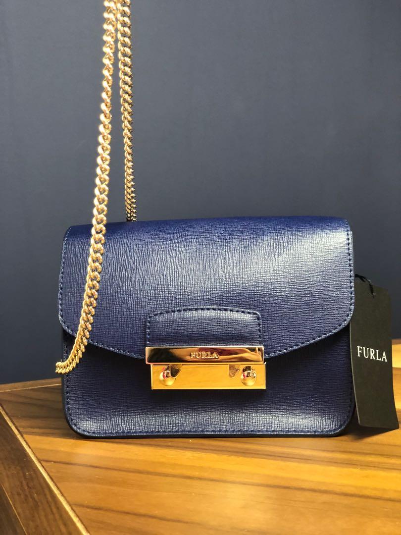Furla Julia Saffiano Leather Mini Crossbody Bag Blue