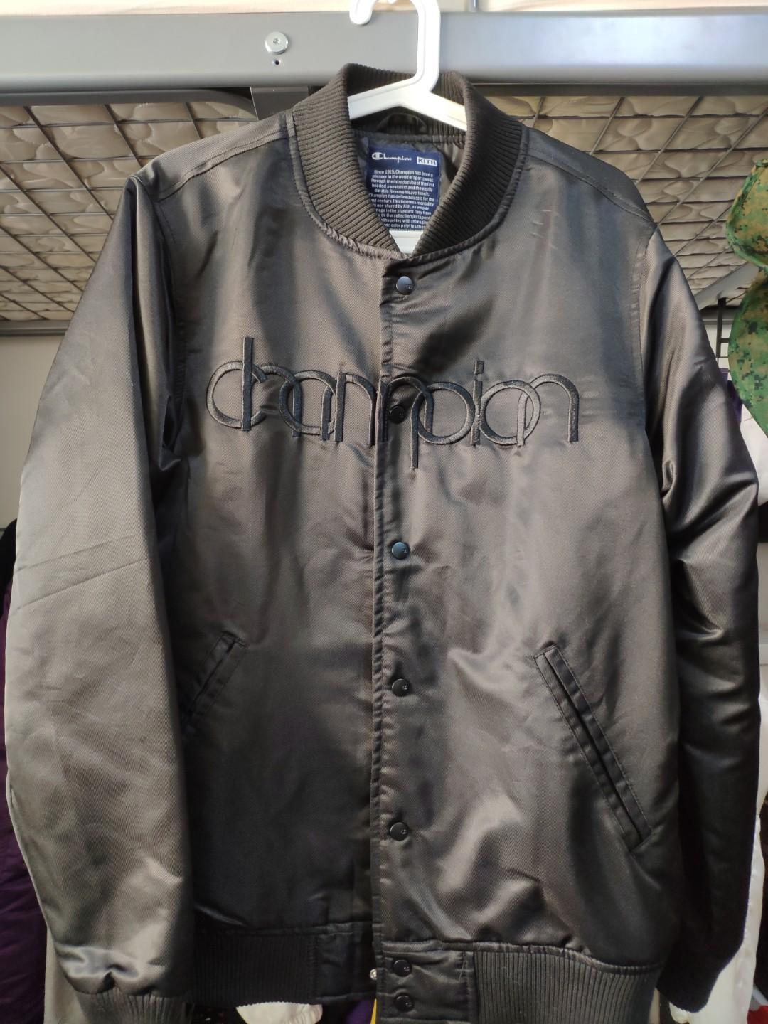 Kith Nyc X Champion Black Bomber Jacket Men S Fashion Clothes