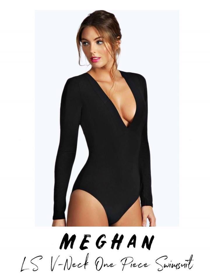 long sleeve v neck swimsuit