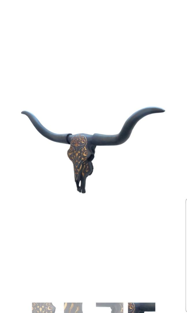 Near And Deer Faux Taxidermy Carved Texas Longhorn Cow Bramah Bull