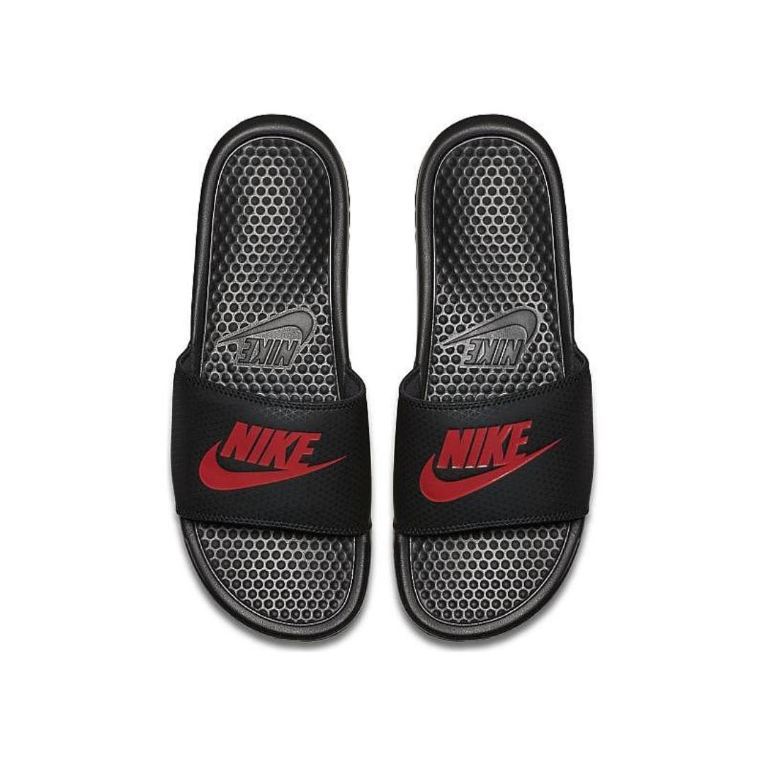 nike benassi slides black and red