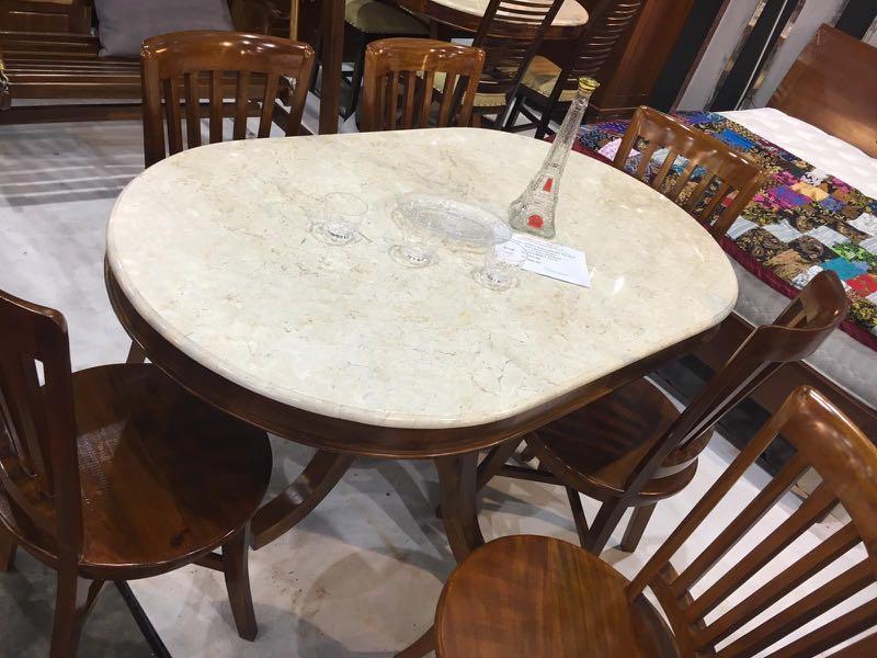 Oval Italian Marble Dining Table, Furniture & Home Living, Furniture