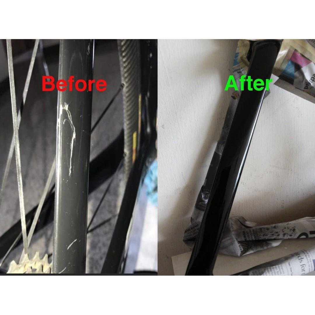 scratched aluminum bike frame