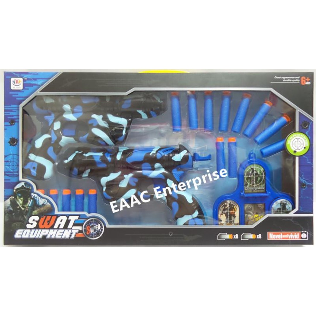 Swat Combat Gun Senapang Pistol with Soft Bullets Darts & Target Board