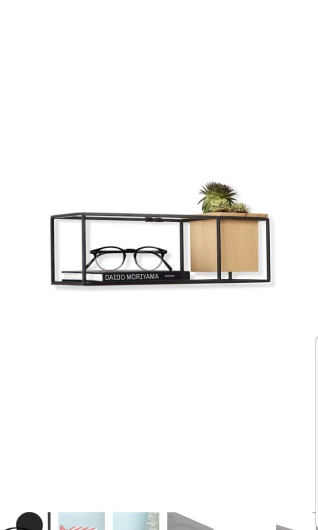 Umbra Cubist Floating Wall Shelf Metal Wooden Wood Desk Organizer