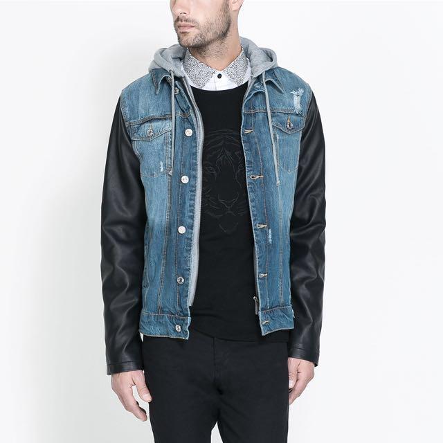 zara men's leather jacket with hood