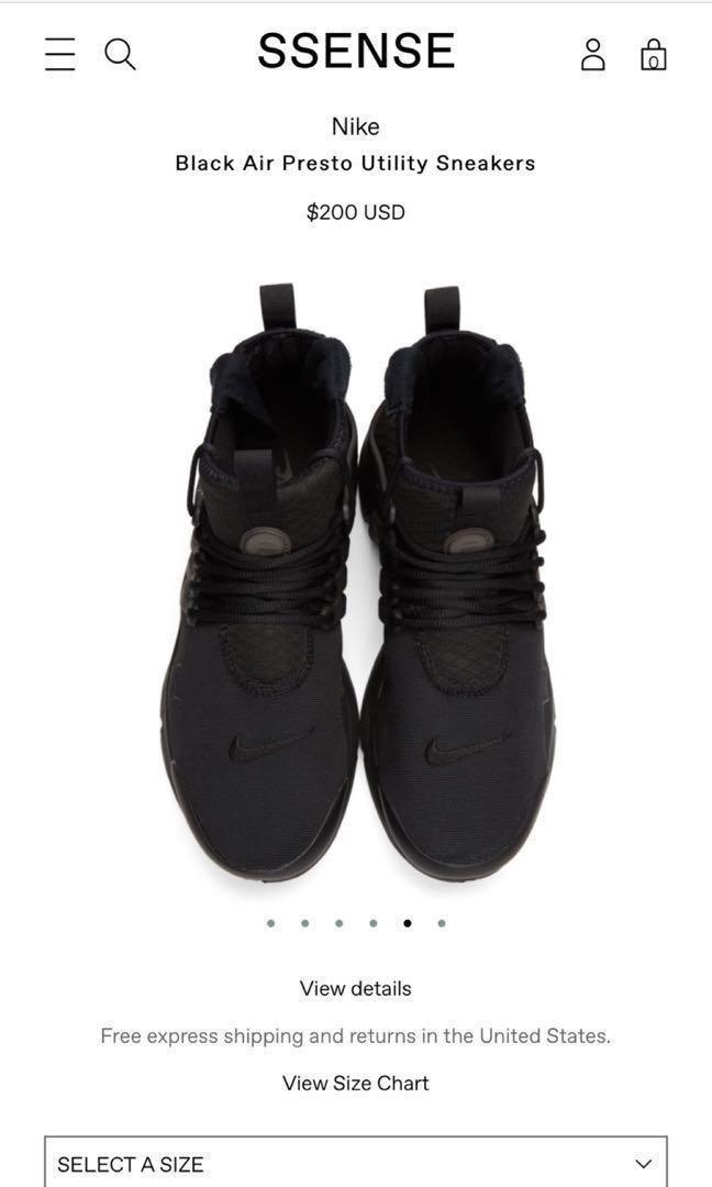 nike presto size chart