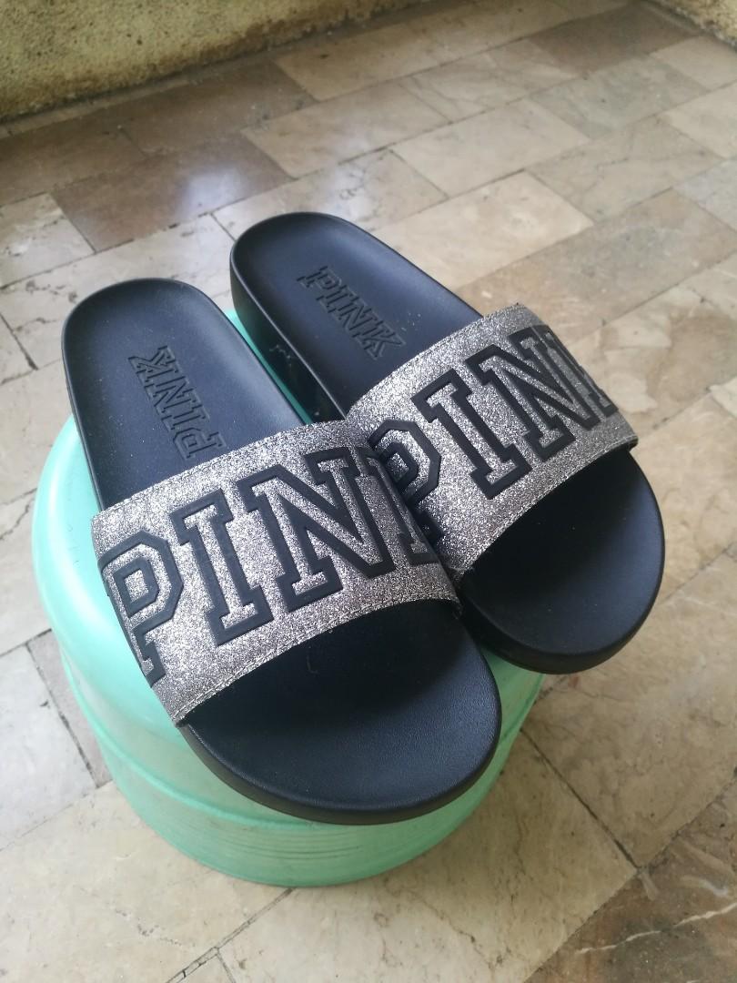 victoria secret pink glitter slides