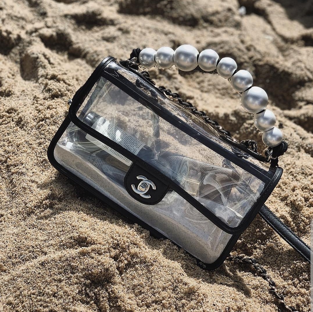CHANEL Sand By The Sea Flap With Pearl Strap Black, Luxury, Bags