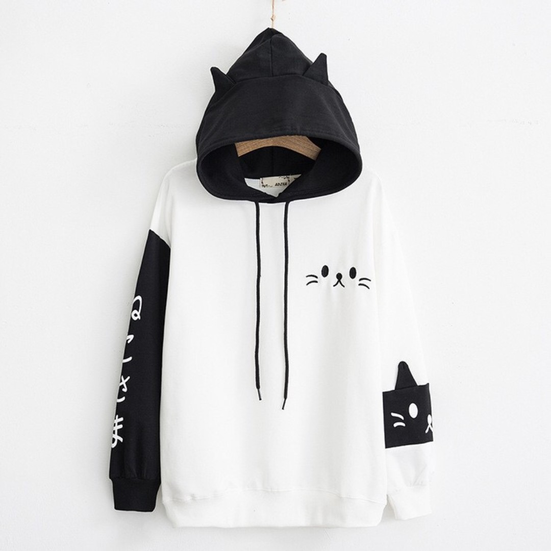CUTE WOMEN LONG SLEEVED CAT FACE SWEATER HOODIE TOPS 2 COLORS Women s Fashion Tops Blouses on Carousell