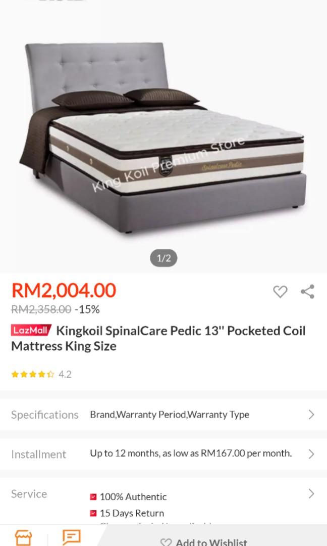 King koil spinal clearance care pedic 13