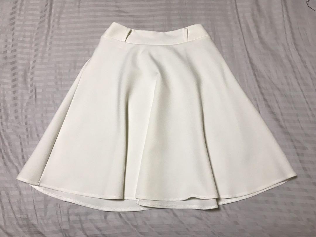 Knee Length White Skater Skirt, Women's 